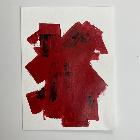 Abstract Acrylic Original Painting On Canvas Paper 9X12 Wall Art Red - Picture 2 of 8